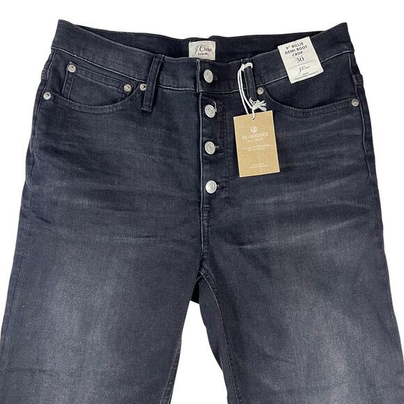 J. Crew Denim 9” Billie Demi Boot Crop Jeans Black Wash Button Fly Size 30 - Picture 4 of 16